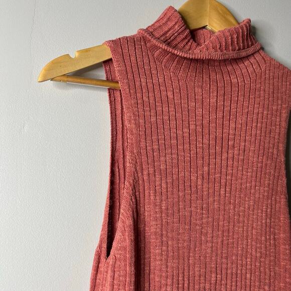 Free People Beach Solari Ribbed Mock Neck Maxi Dress Women’s XS Pink Linen Blend - Picture 4 of 8